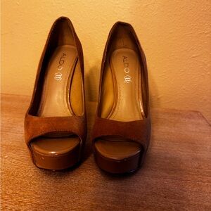 Aldo Tan Peep Toe Platform Heels